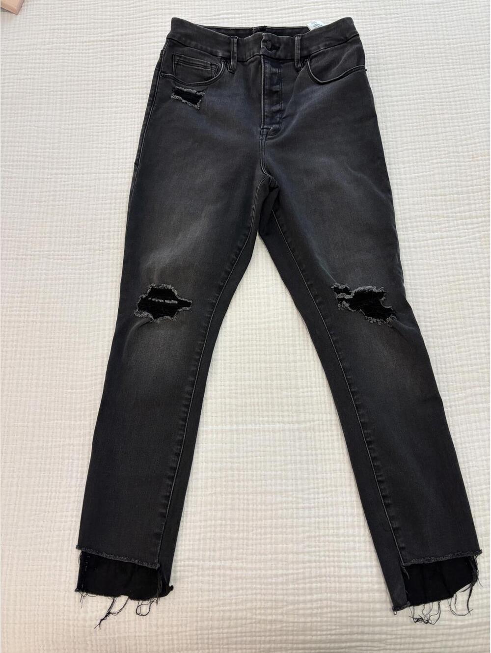 Good American Black Distressed Skinny Jeans Size 6/28